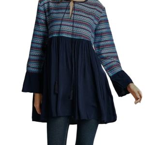 VELZERA Women Tunic Bohemian Dress Top Long Sleeves Size S